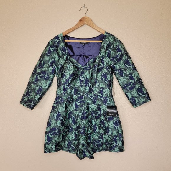NWT Lulus Better Off Green Multi Floral Print Jacquard Button-Up Romper SZ. L - Picture 7 of 7